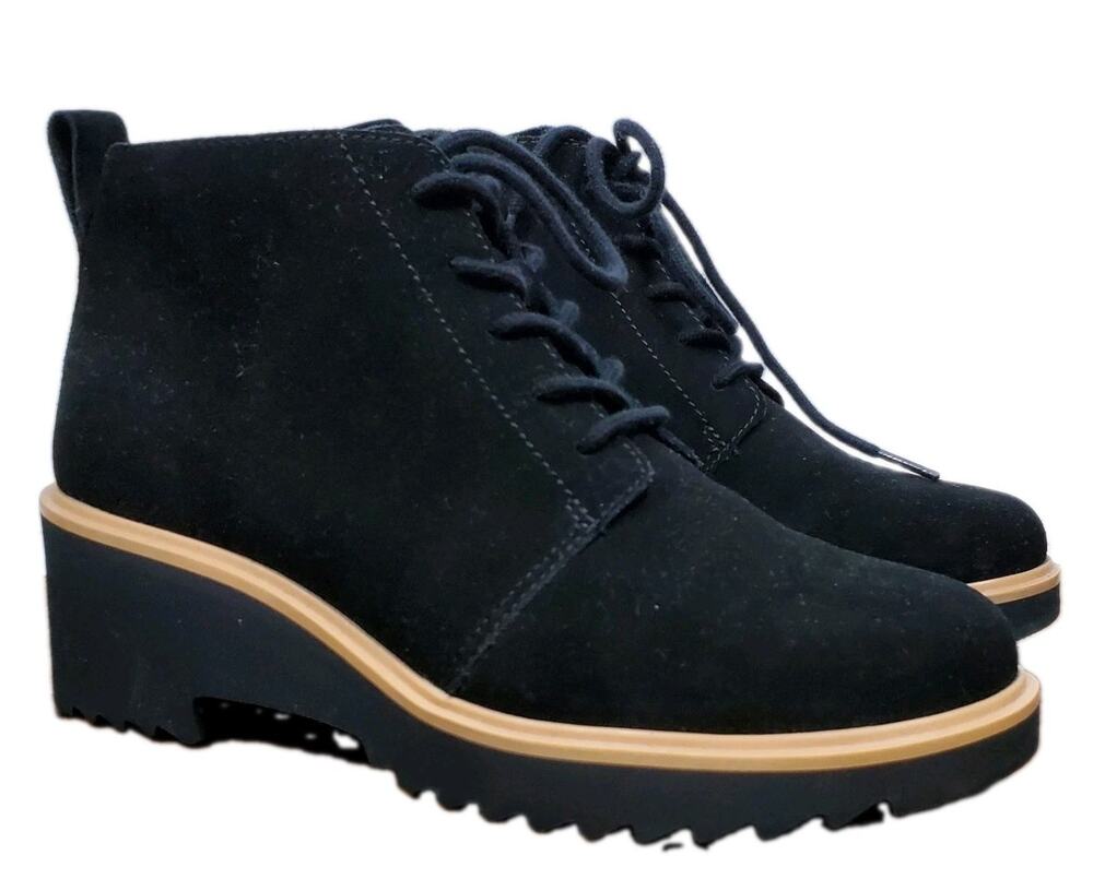 Toms Maude Black Suede Round Toe Lace-Up Ankle Booties Boots Womens US 8 EU 38.5